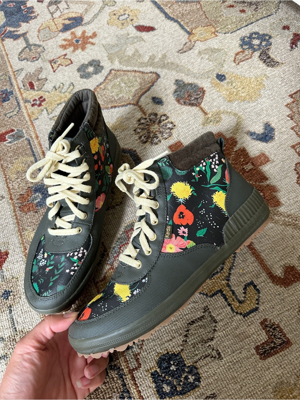 Keds x Rifle Paper Co. Green Floral Waterproof Rain Booties sz 10 - Picture 3 of 8